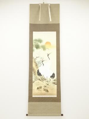 細野南洞筆　松竹梅鶴亀　肉筆絹本掛軸（共箱）